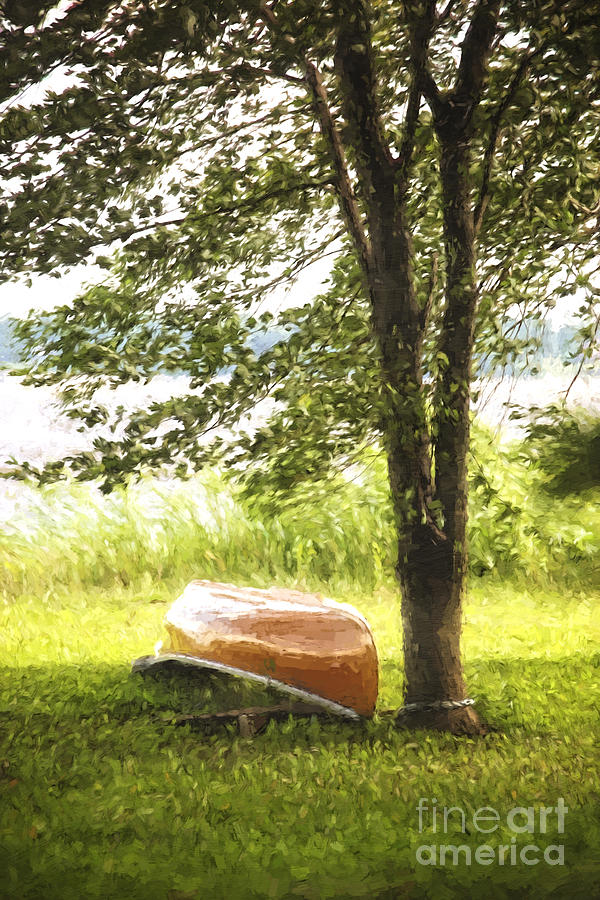 Canoe by the lake/ digital painting Photograph by Sandra Cunningham