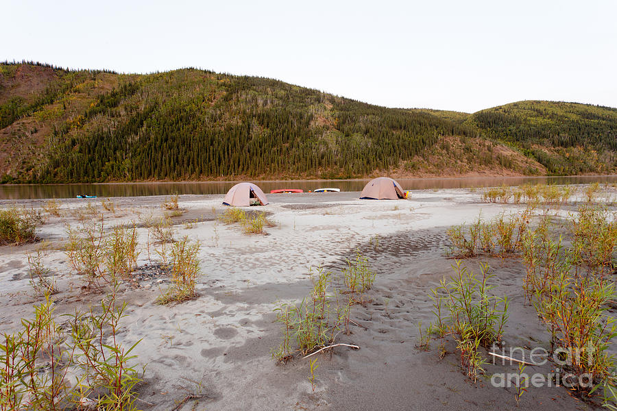 Nature Photograph - Canoe tent camp at Yukon River in taiga wilderness #1 by Stephan Pietzko