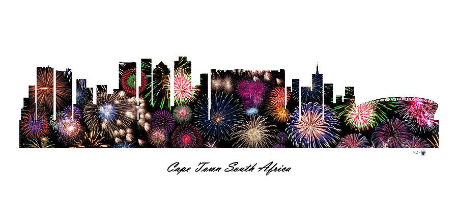 Skyline Digital Art - Cape Town South Africa Fireworks Skyline by Gregory Murray