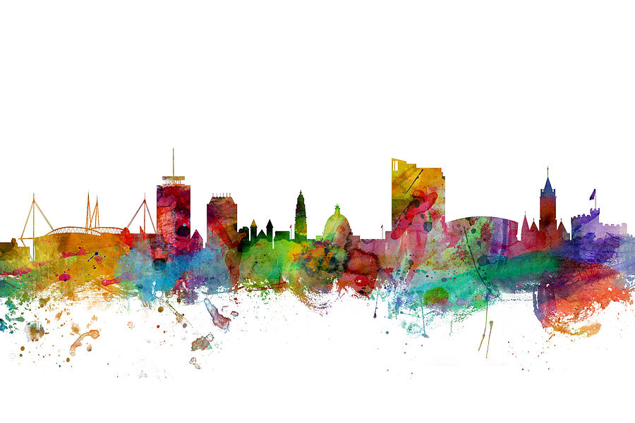 Cardiff Wales Skyline #1 Digital Art by Michael Tompsett