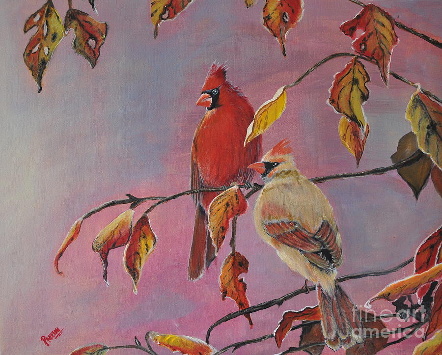 Cardinals In Falls Painting by Preethi Mathialagan