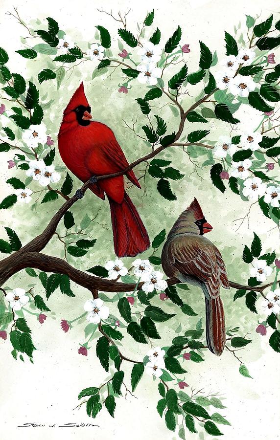 Bird Painting - Cardinals #1 by Steven Schultz