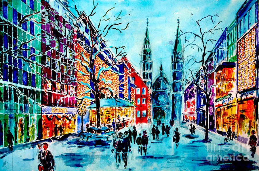 Carolines shopping street #1 Painting by Almo M