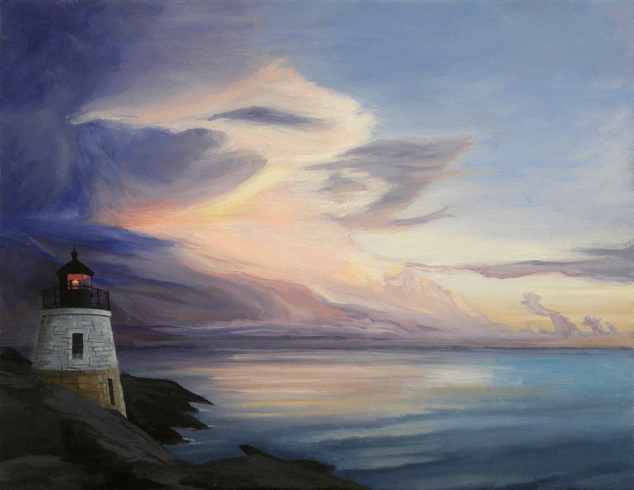 Sunset Painting - Castle Hill Lighthouse Newport Rhode Island #2 by Christine Hopkins
