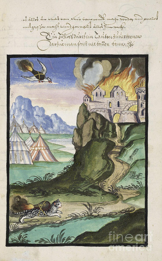 Cat And Bird Carrying Firebombs, 1607 #1 Photograph by Folger Shakespeare Library