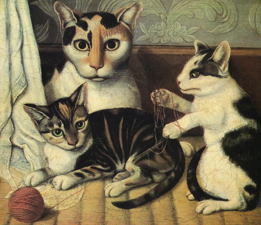 Cat and Kittens Painting by Artist Unknown | Fine Art America