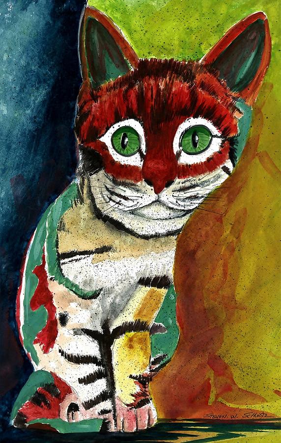 Impressionism Painting - Cat Around Corner #1 by Steven Schultz
