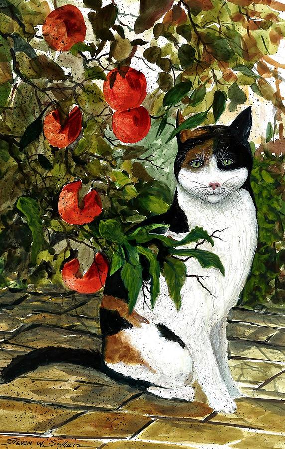 Impressionism Painting - Cat On The Patio #1 by Steven Schultz