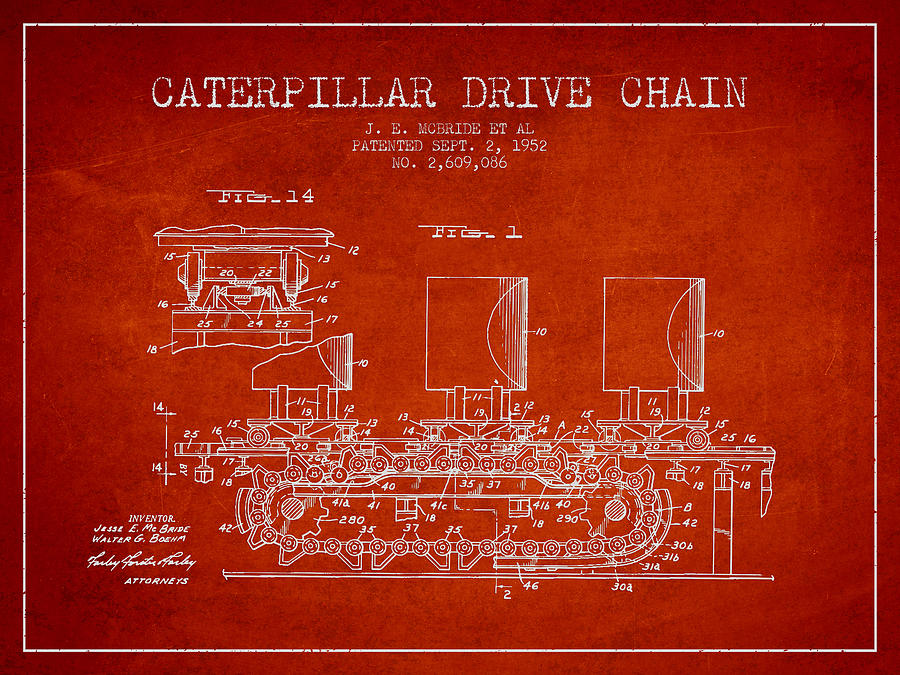 Vintage Digital Art - Caterpillar Drive Chain patent from 1952 #1 by Aged Pixel