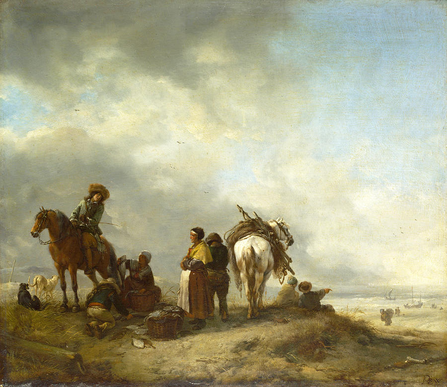 Seashore with Fishwives offering Fish Painting by Philips Wouwerman