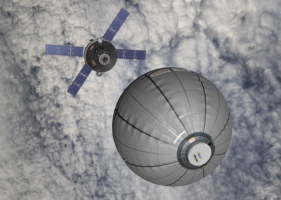 Cev Approaching Inflatable Space Habitat #1 Photograph by Nasa/walter Myers/science Photo Library