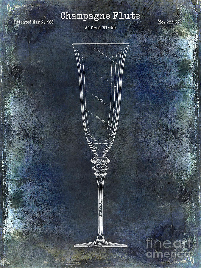 Vintage Photograph - Champagne Flute Patent Drawing Blue 2 #1 by Jon Neidert