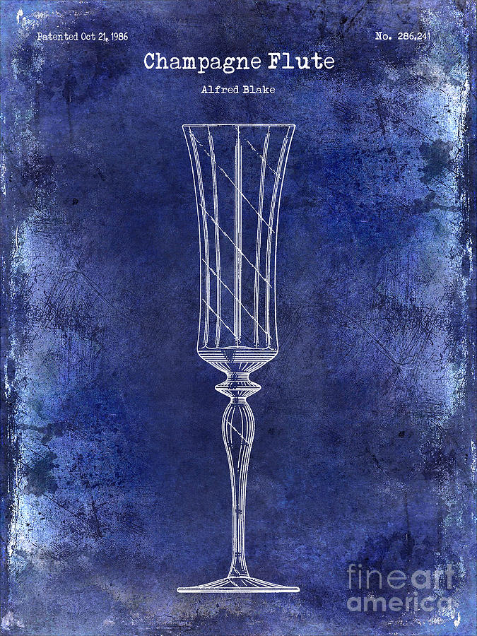 Vintage Photograph - Champagne Flute Patent Drawing Blue #1 by Jon Neidert