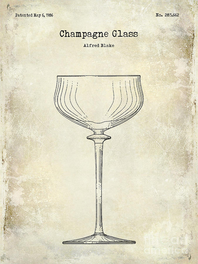 Vintage Photograph - Champagne Glass Patent Drawing  #1 by Jon Neidert
