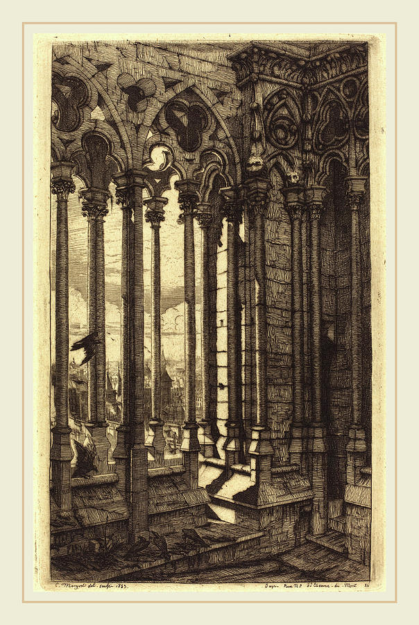 Notre Dame Drawing - Charles Meryon French, 1821-1868, La Galerie Notre-dame #1 by Litz Collection