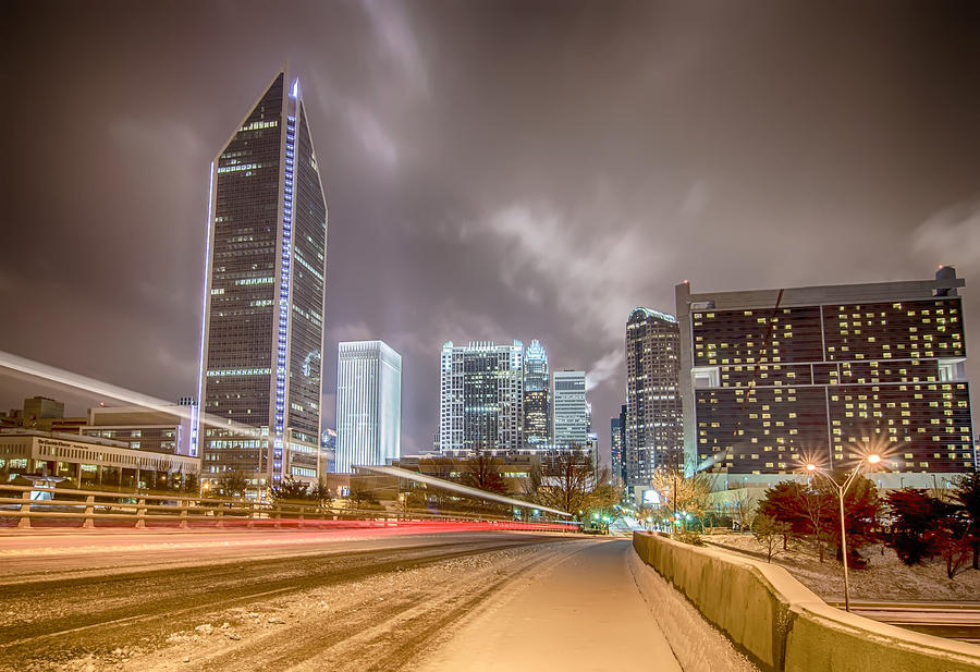 Charlotte Nc Usa Skyline During And After Winter Snow Storm In January #1 Photograph by Alex Grichenko