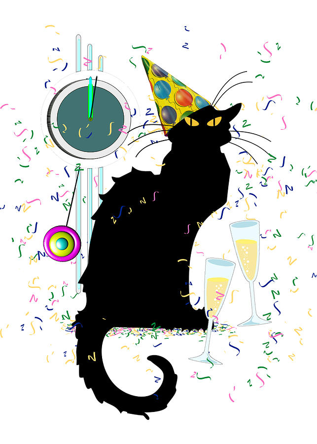 Le Chat Noir Digital Art - Chat Noir New Years Party Countdown by Gravityx9  Designs