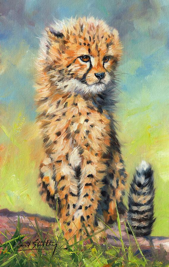 Wildlife Painting - Cheetah Cub #2 by David Stribbling