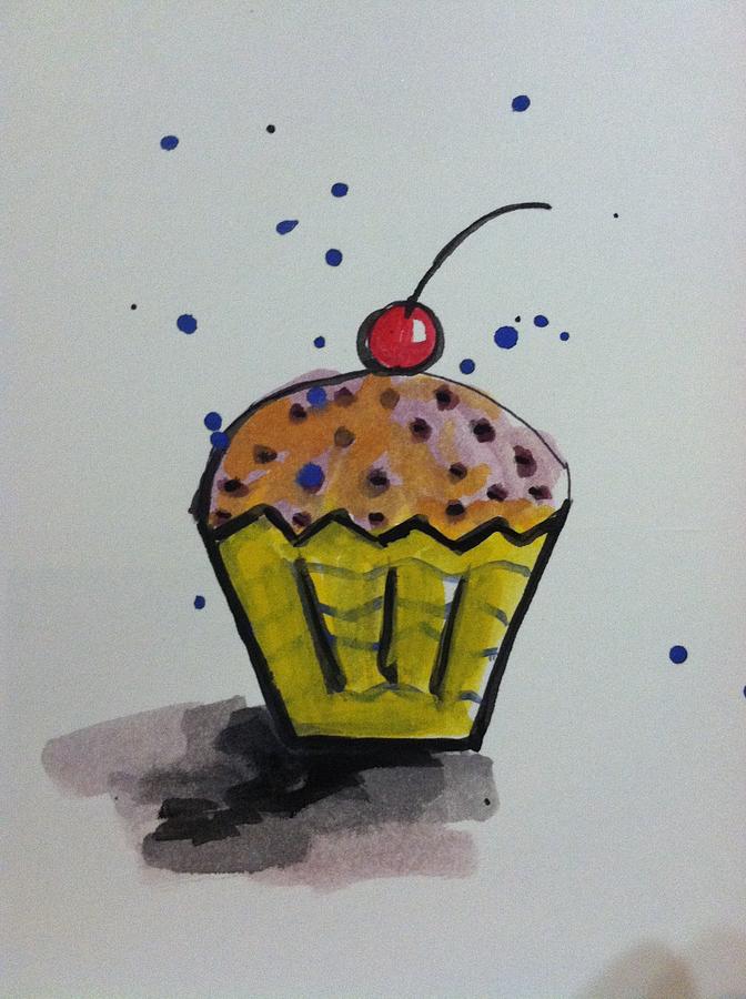 Cherry cup cake #1 Painting by Hae Kim