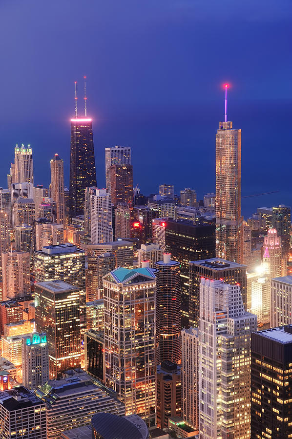 Chicago aerial view at dusk #1 Photograph by Songquan Deng