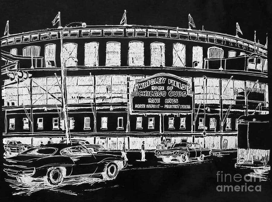 Chicago Cubs Wrigley Field Drawing - Chicago Cubs Wrigley Field #1 by Robert Birkenes