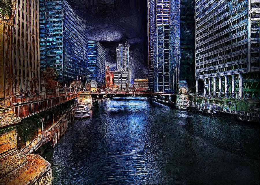 Chicago Digital Art - Chicago Evening #1 by Cary Shapiro