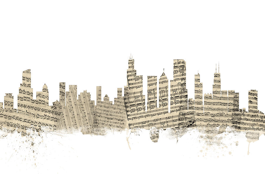 Chicago Digital Art - Chicago Illinois Skyline Sheet Music Cityscape #1 by Michael Tompsett