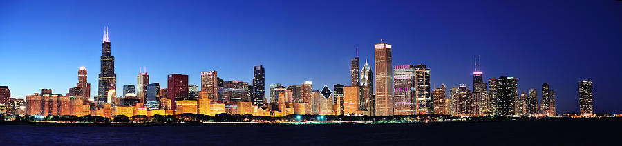 Chicago night panorama #1 Photograph by Songquan Deng