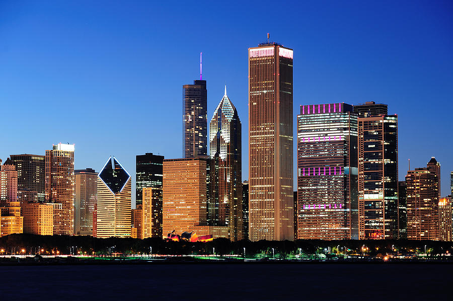 Chicago skyline at dusk #1 Photograph by Songquan Deng
