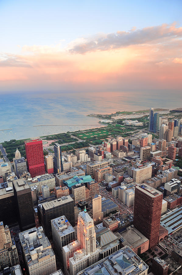 Chicago skyline at sunset #1 Photograph by Songquan Deng