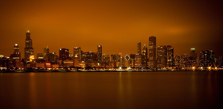Chicago Skyline in Fog with Reflection #1 Photograph by Anthony Doudt