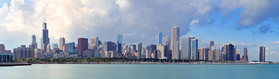 Chicago skyline over Lake Michigan #1 Photograph by Songquan Deng