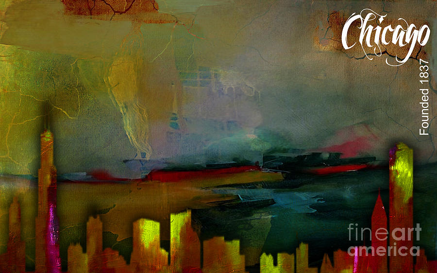 Chicago Map Mixed Media - Chicago Skyline Watercolor #1 by Marvin Blaine
