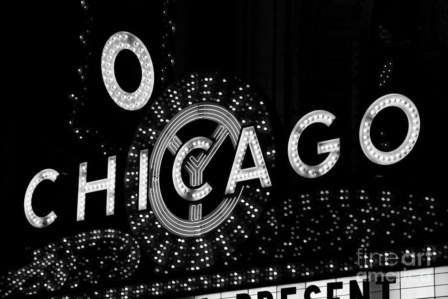 Chicago Theater Sign In Black And White Photograph