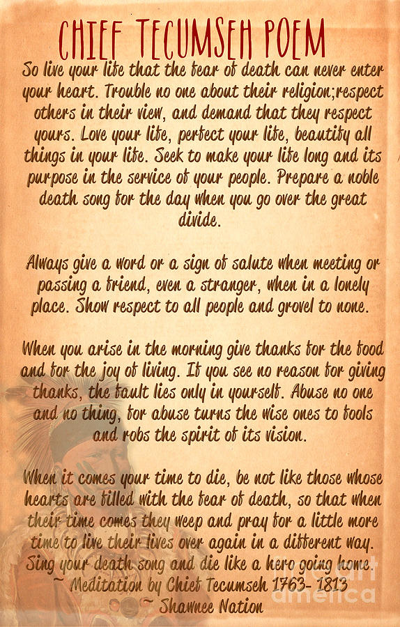 Chief Tecumseh Poem - Live Your Life Digital Art