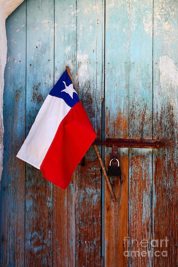 Chilean Flag on Church Door #2 Photograph by James Brunker