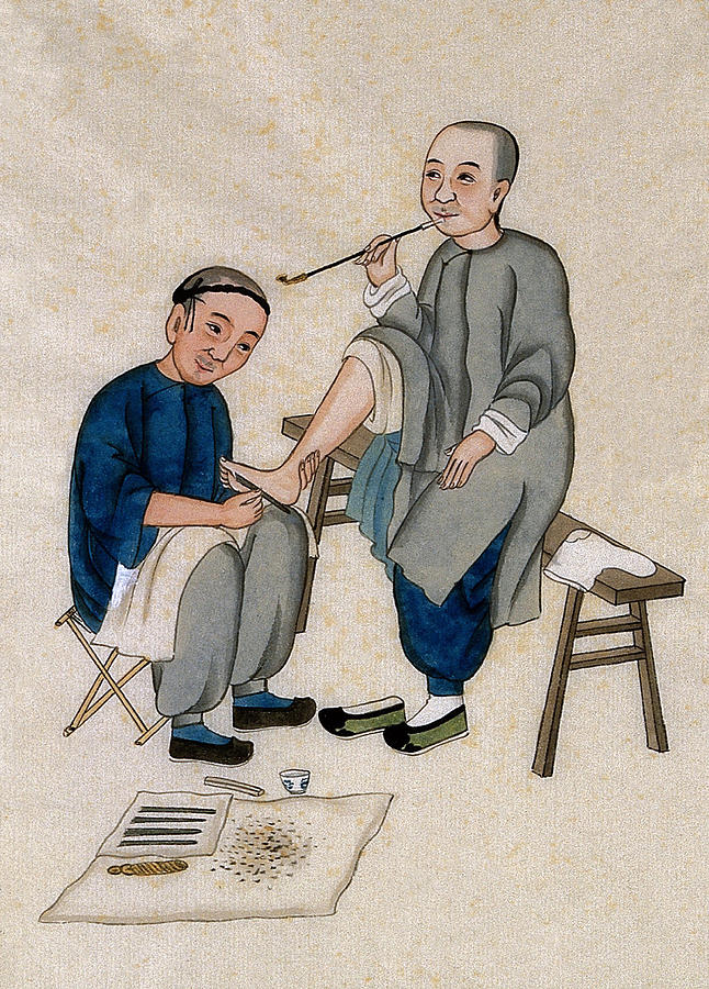 Chinese Foot Massage, 1890s #1 Painting by Wellcome Images