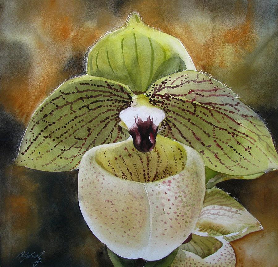 Chinese Ladyslipper Orchid #2 Painting by Alfred Ng