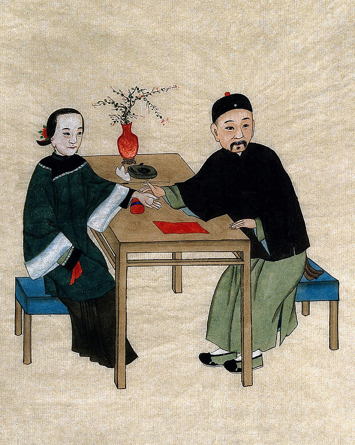 Chinese Physician Taking Radial Pulse #1 Painting by Wellcome Images