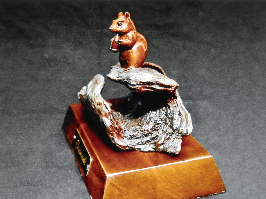 Chipmunk on Log with Acorn #1 Sculpture by Lee Clark