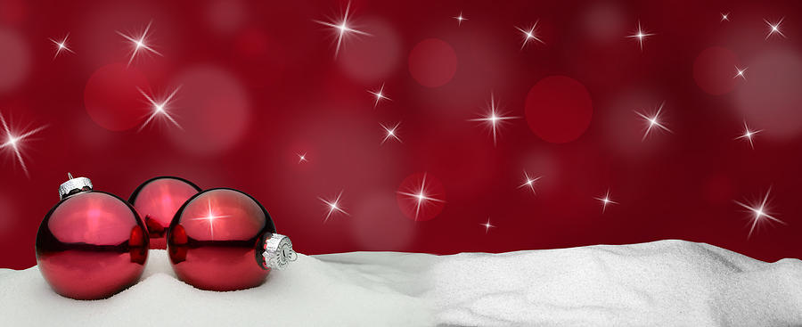 Christmas Background - Christmas Ornament Red - Snow Photograph