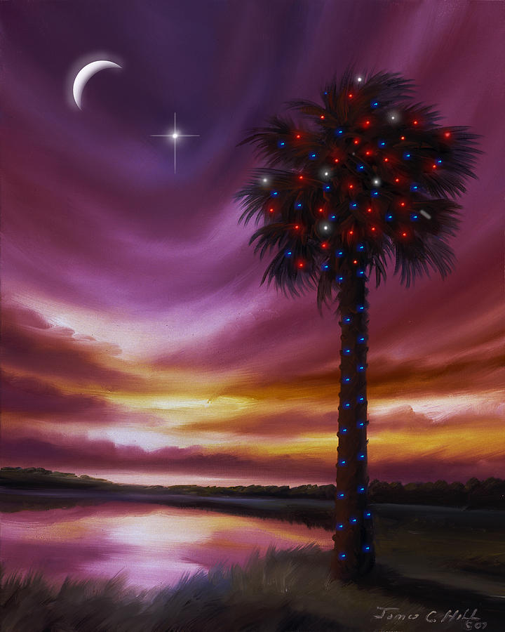 palmetto tree and crescent moon