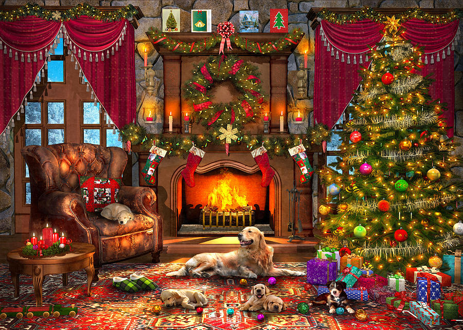 Christmas Puppies #3 Painting by MGL Meiklejohn Graphics Licensing ...