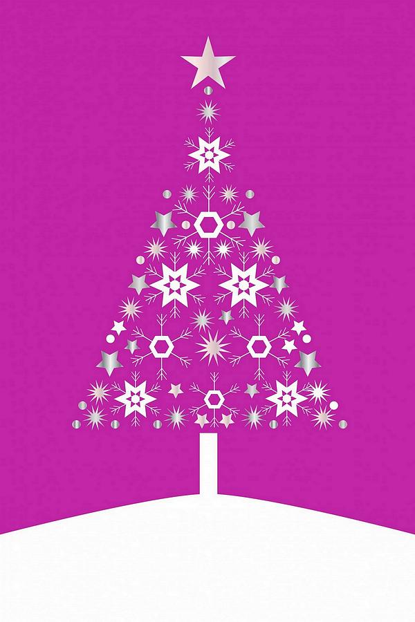 Christmas Tree Made Of Snowflakes On Pink Background #1 Digital Art by Taiche Acrylic Art