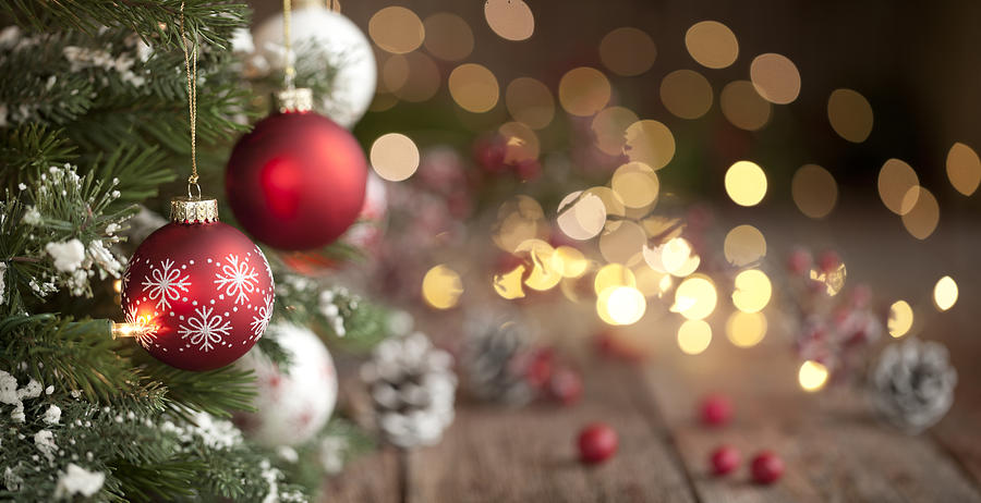 Christmas Tree, Ornaments and Defocused Lights Background #1 Photograph by Liliboas