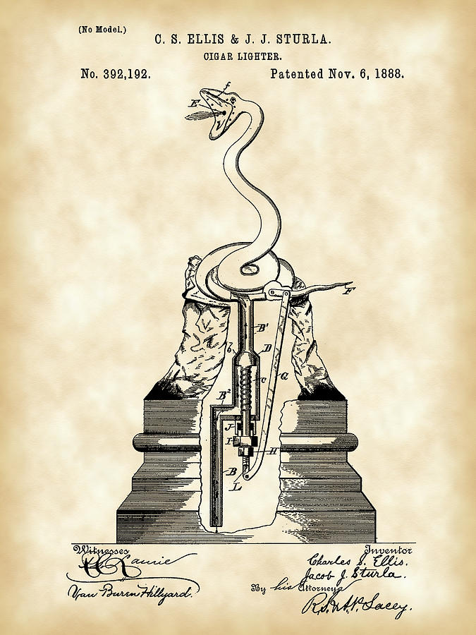 Cigar Lighter Patent 1888 - Vintage Digital Art by Stephen Younts