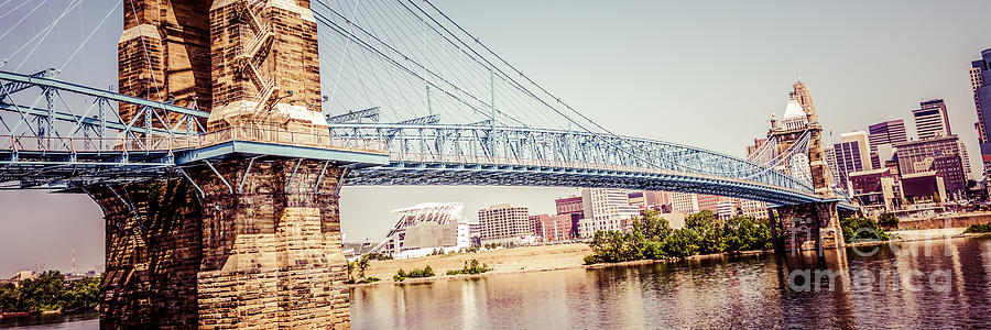 Cincinnati Bridge Retro Panorama Photo #1 Photograph by Paul Velgos