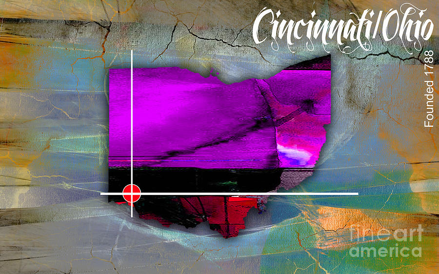 Cincinnati Skyline Mixed Media - Cincinnati Ohio Map Watercolor #3 by Marvin Blaine