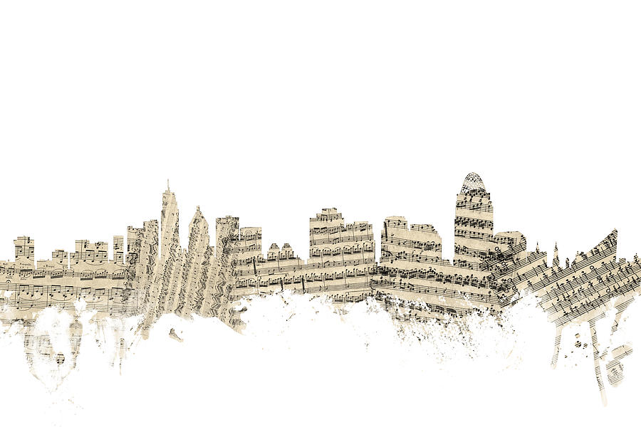 Cincinnati Ohio Skyline Sheet Music Cityscape #1 Digital Art by Michael Tompsett