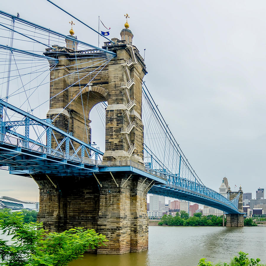 Cincinnati skyline and historic John A. Roebling suspension brid #1 Photograph by Alex Grichenko